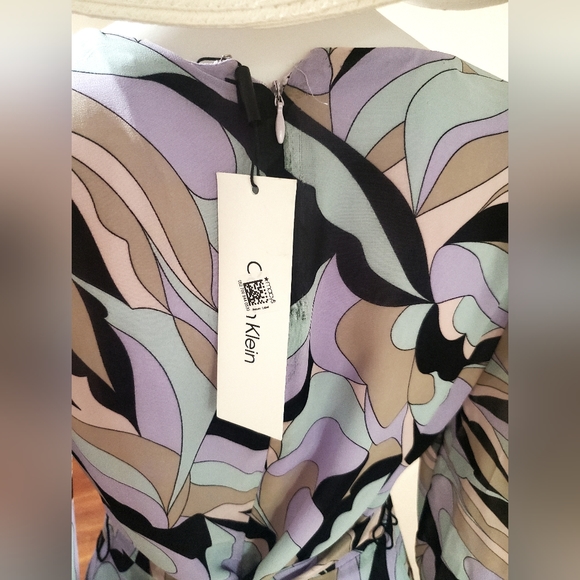 Calvin klein printed puff shoulder midi wrap dress ☆new with tags☆ - Picture 4 of 5